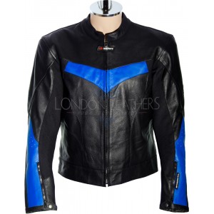 RTX Force One Blue Black Leather Biker Jacket